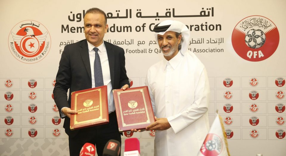 توقيع اتفاقية تعاون بين الاتحاد القطري لكرة القدم ونظيره التونسي