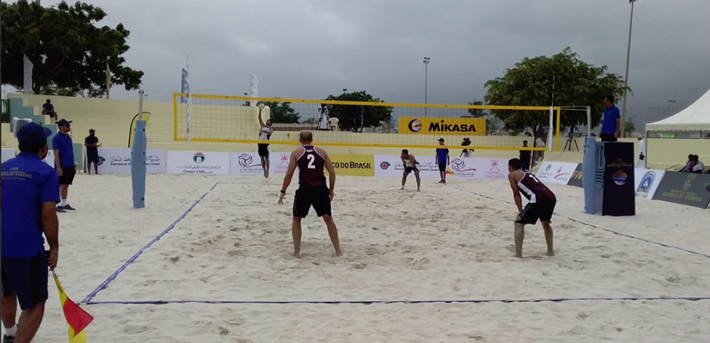 Qatar's beach volleyball team (A) including Tamer Essa and Dani Al Meslimani