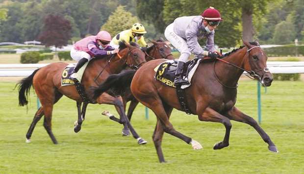 Cristian Demuro (right) rides Chorba to Prix des Bains Pompeins victory at Compiegne in France . )