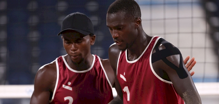 Qatar's Cherif Younousse and Ahmed Tijan 