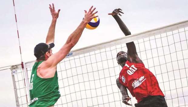 Qatar’s Cherif Younousse (right) and Australia’s Christopher McHugh in action during the Asian Beach Qatar’s Cherif Younousse (right) and Australia’s Christopher McHugh in action